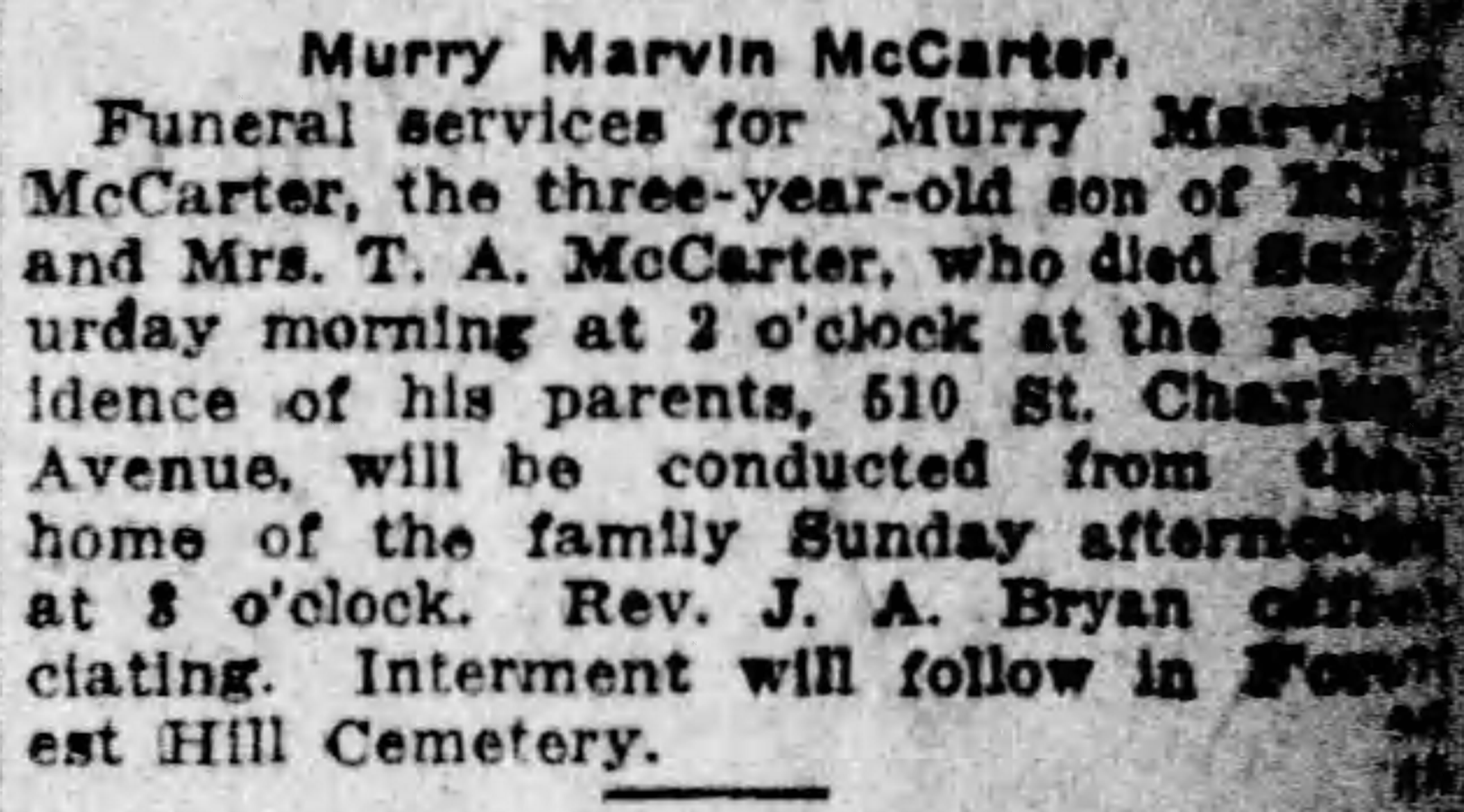 Murry Marvin McCarter obituary